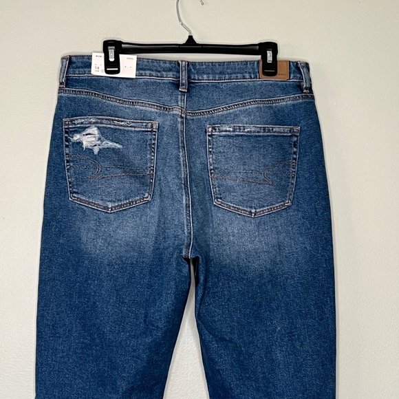American Eagle Womens Blue Ripped Mom Jeans SIze 14 Stretch Distressed Denim - Picture 6 of 13